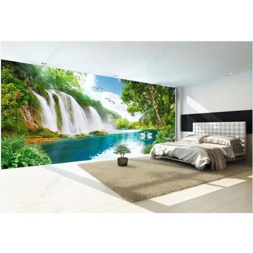 Custom mural 3d photo wallpaper Beautiful scenery of mountain waterfalls and lakes decor living room wallpaper for walls 3 d
