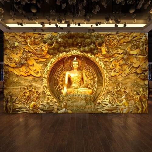Bacaz 3d Papel Murals Gloden Buddha 3D Photo Murals Wall paper for Background Religion 3d wallpaper Wall Murals Large Murals