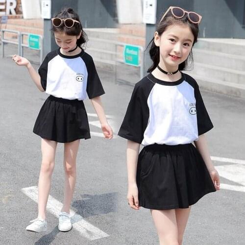 New Summer Girl Sports Clothing Set Short Sleeve T-shirts+short Pants 2pcs Kids Clothes 6 8 10 11 12 Yrs Children Trendy Outfits