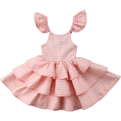 Princess Baby Kid Girl Clothes Cotton Lace Flower Plaid Dress Party Formal Tutu Dresses 1-6T
