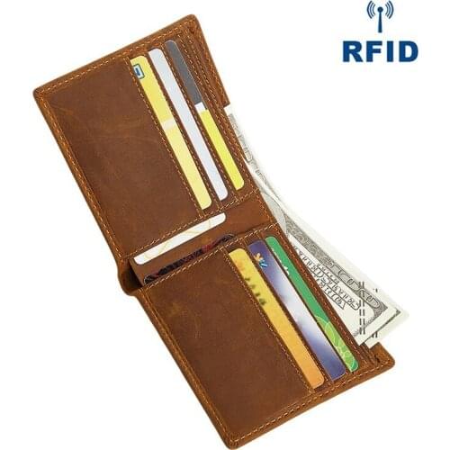 Men Rfid First Layer Leather Multi-card Wallets Fashion Dollar Slim Purse Money Clip Short Money Purses Men Coin Bag