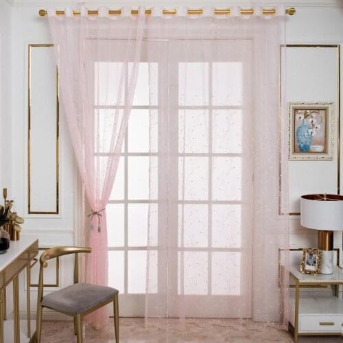 Pink Embroidered Sheer Curtains for Living Room Bedroom Kitchen White Waterweed Tulle for Windows Voile Drapes Home Decoration
