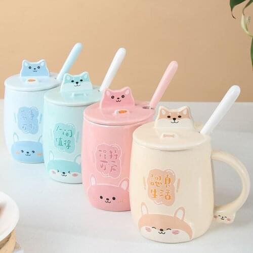 Cute Cartoon Animal Ceramic Mug With Lid Personalized Creative Mobile Phone Holder Office Coffee Milk Tea Mug Couple Water Cup