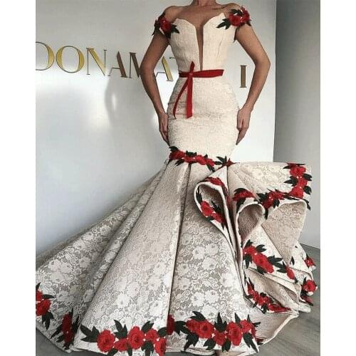 SuperKimJo Lace Applique Evening Dresses Long Mermaid Ivory Embrodiery Applique Luxury Evening Gown Vestido Longo Festa