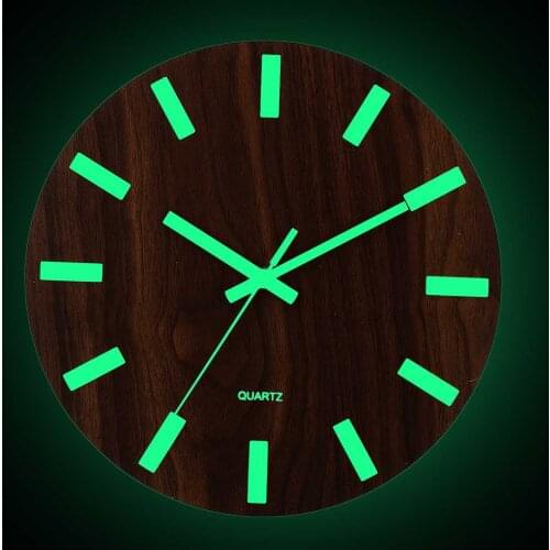 12 inch luminous wall clock wooden silent house decoration luminous dark quartz wall clock 3D modern design bedroom living room