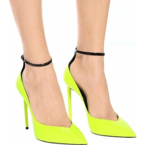 Pumps High Heels Sandals Women Pointed Toe Sheepskin Leather Lady Shoe Thin Heel Single Shoes Ankle Strap Sandalias Femininas