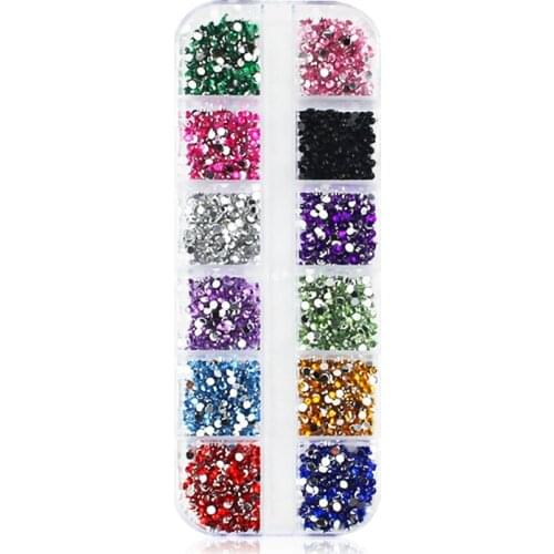 Nail Art Diamond Jewelry 1.5 2.0 3.0MM Round Nail Diamond Nail Rhinestone 12 Colors/Box