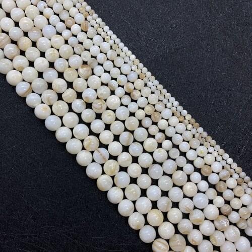 Natural Shell Beads Round White Mother-of-pearl Ladies Exquisite Accessories Necklace Bracelet Beads Designer Handicraft