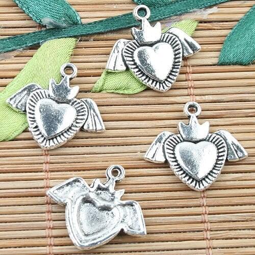 Tibetan Silver color heart with wings design charms 28pcs EF0032