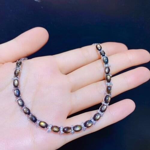 Female Party Jewelry New Women Bracelet 100% Natural And Real Star Sapphire Chain bracelet 925 sterling silver Fine jewelry