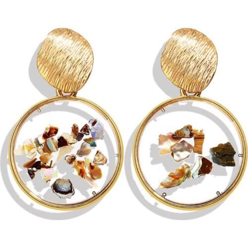 2020 Golden Earrings with Shell for Women Statement Heart Big Circle Round Irregular Transparent Earrings Wedding Party Jewelry