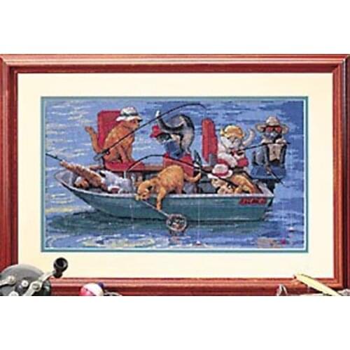 Gold Collection Embroidery Cat on a Fishing Trip Cross Stitch Pattern pdf with 100% Cotton Floss & Free Shipping for Wall Decor