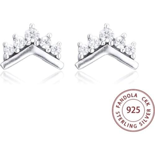 100% Real 925 Sterling Silver Earring Tiara Wishbone Stud Earrings for Women Fashion Jewelry Silver 925 Ear rings pendientes
