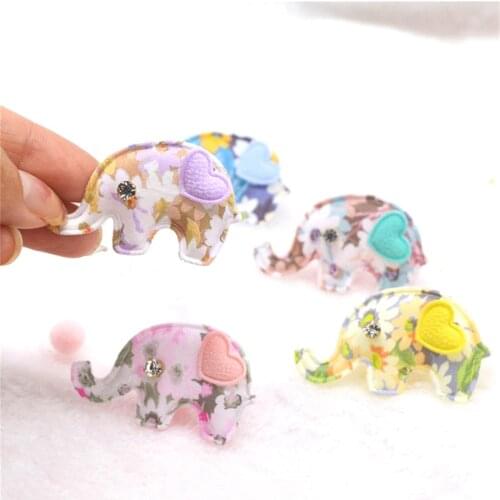 24Pcs/Lot 5*3.3CM Print Flower Fabric Elephant Padded Appliques For DIY Handmade Children Hair Clip Accessories Clothes Patches