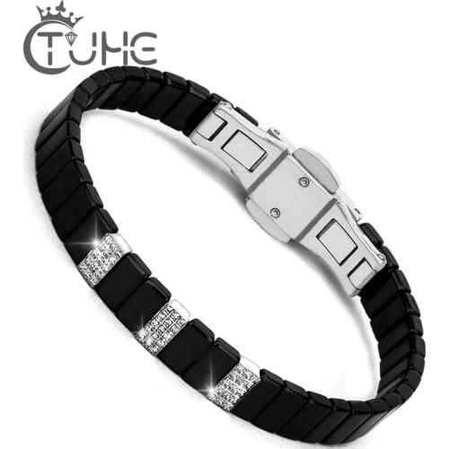 2017 New Brand Orchid Buckle Bracelets & Bangles Stainless Steel Bracelets Healthy Ceramic Chain Fashion Wristband For Unisex