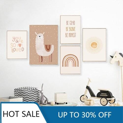 Abstract Alpaca Wall Art Canvas Painting Posters Prints Rainbow Sun Wall Decor Pictures For Nordic Baby Kids Room Decoration