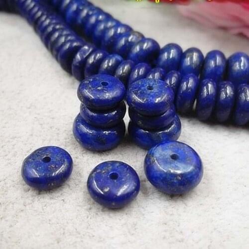 10pcs/lot Blue Flat Round Stone Charms Beads 9x3mm 10x4mm Lapis Lazuli Loose Spacer beads DIY Jewelry Making Accessories
