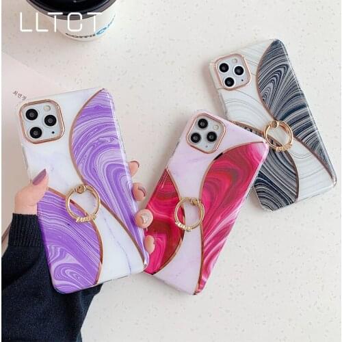 Geometric Marble Ring Holder Phone Case For iPhone 11 Pro Max Xs XR 7 8 Plus 6 6s SE 2020 Case Soft IMD Back Cover Electroplate