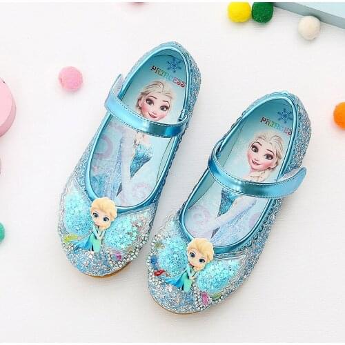Disney Princess Sandal Summer leather shoes Frozen Elsa Glitter bow-knot Casual Kid Sandals Children dance Shoes 3~11 years old