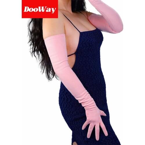 DooWay Womens Super Long Dress Gloves Faux Suede Winter Soft Warm for Evening Costume Party Pink 28 inches