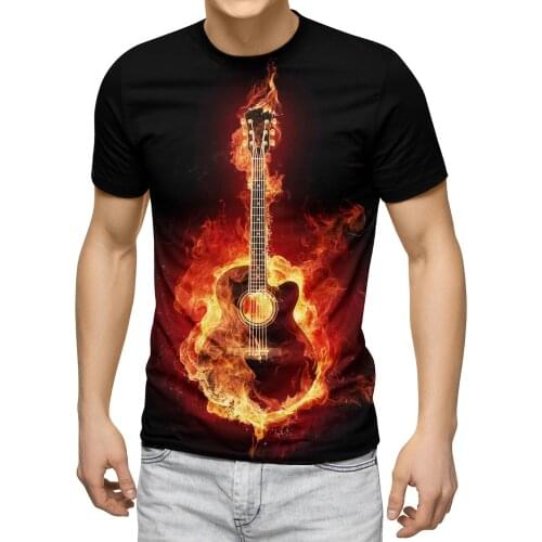 Mens Tshirt Guitar Tshirt Orchestra T-shirt Causal Quick-drying Clothes Mens Top Tees Beth Flame Musical Instruments T shirt