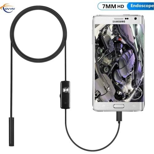 COVYIV 7mm Endoscope Camera Mini Flexible IP67 Type-C Micro USB 6 LEDS Industrial Endoscope for Cars/Android/Smartphone