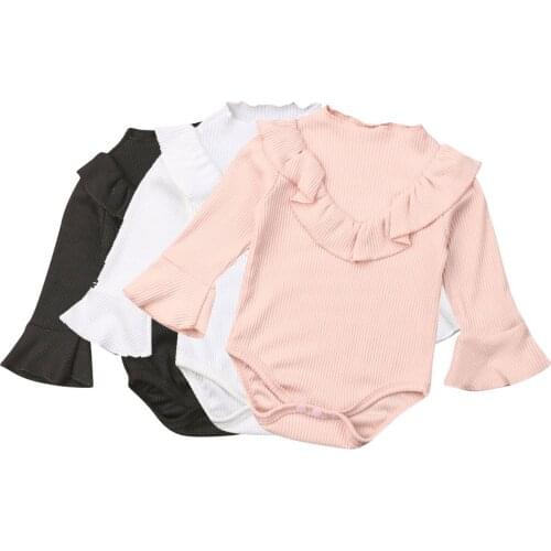 0-18M Newborn Infant Baby Girls Ruffles Romper Long Sleeve Solid Jumpsuit Baby Girls Costumes Autumn Spring Clothes