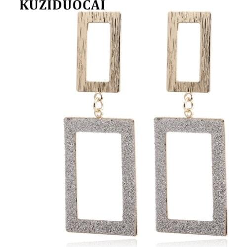 Kuziduocai New Fashion Jewelry Punk Bohe Dangle Square Brushed Metal Statement Drop Earrings For Women E-844