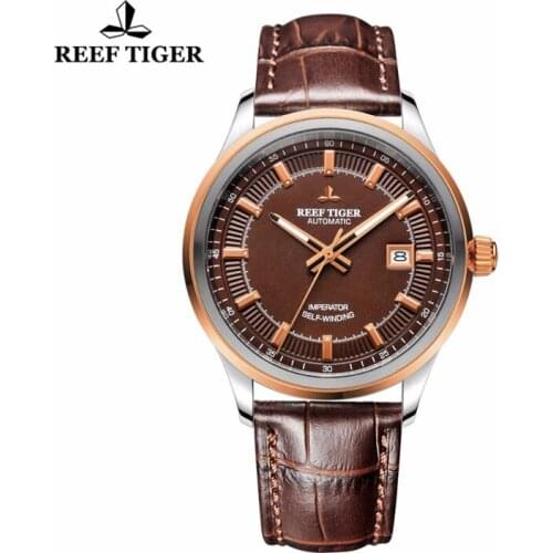 Reef Tiger/RT Fashion Luxury Automatic Mechanical Watch Rose Gold Case Dress Business Watch With Date Luminous Hands Watch