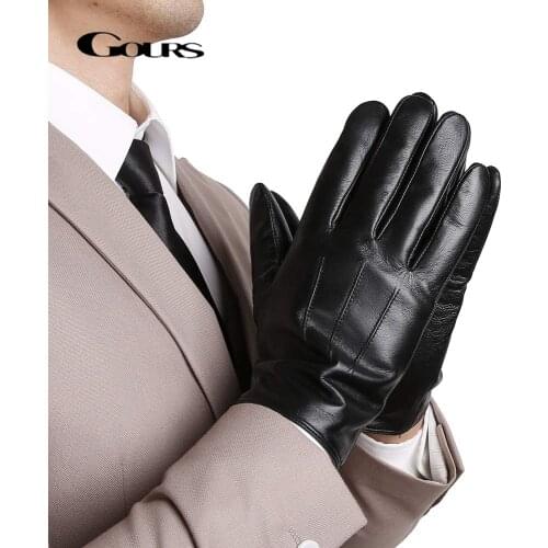 GOURS Genuine Leather Winter Gloves for Men Fashion Black Real Sheepskin Touch Screen Hand Driving Glove 2019 New Mittens GSM058