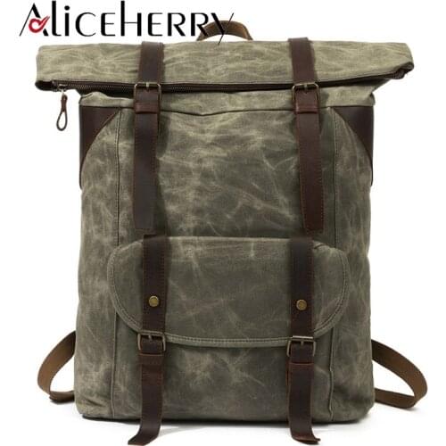 Men Laptop Backpack Vintage Leather Canvas Multifunction Rucksack Women Waterproof Large Capacity Travel Shoulder Backpack