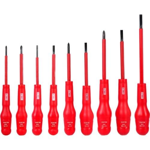 9 in 1 Electricians Grade Insulated Screwdriver Set PP coating Anti-Shock Red Handled Magnetic Head 1000Volt Repair Hand Tool