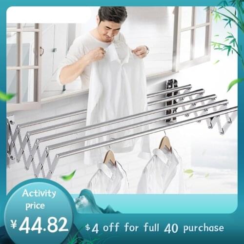 Wall Mounted Outdoor Clothes Drying Rack Retractable Laundry Hanging Rack Stainless Steel Clothesline Hanger Dryer Space Saver