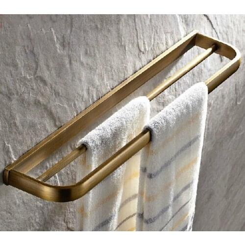 Wall Mounted Vintage Retro Antique Brass Bathroom Double Towel Bar Towel Rail Holder Bathroom Accessory mba173