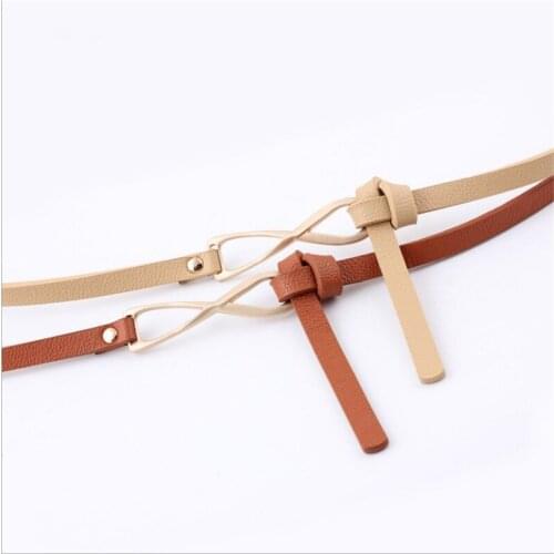 2018 New Designer Long Thin Pu Leather Skinny Belt Waistband Gold Buckle Female Knot Belts for Women Dresses Jeans Waistbelt