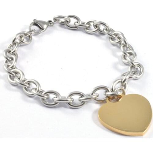 New Fashion Female Bracelets 316L Stainless Steel Chain Smooth Heart Charms Bracelet For Women Gold Color bracelet Gift