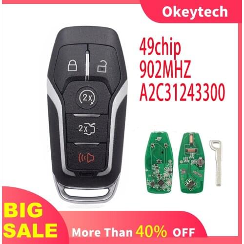 OkeyTech 902Mhz ID49 Chip Hitag Pro Car Remote Key For Ford Fusion Explorer edge Mustang 2013-2017 5 Buttons M3N-A2C31243300