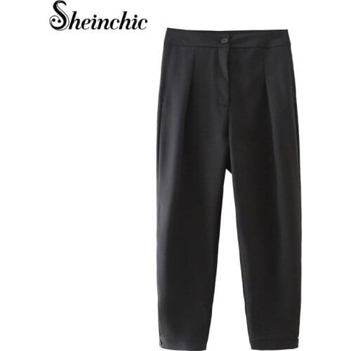 Sheinchic Womens 2021 Autumn New Chic Fashion Office Wear Solid Straight Pants Vintage High Waist Female Trousers Mujer