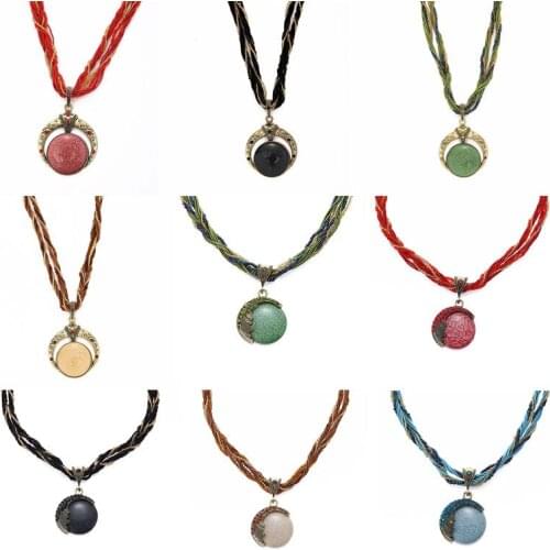 Colours Women Fashion Retro Necklace Crystal Alloy Bohemian Ethnic Boho Jewelry Ethnic style Colorful Woven Pendant Gift