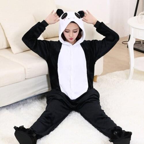 Panda Kigurumis Unisex Women Onesie Winter Animal Pajama Funny Cute Party Suit Black White Cartoon Overall Home Play Jumpsuit
