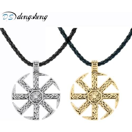 Dongsheng Slavic Symbol of Norse Nordic Necklace Pendants Viking Pagan Sun Necklace Scandinavian Viking Amulet Jewelry Men Gift