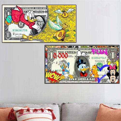 Disney Minnie & Mickey Art Canvas Poster Creative Money 10000 Dollars Painting Picture Prints Wall Art Decor for Living Room