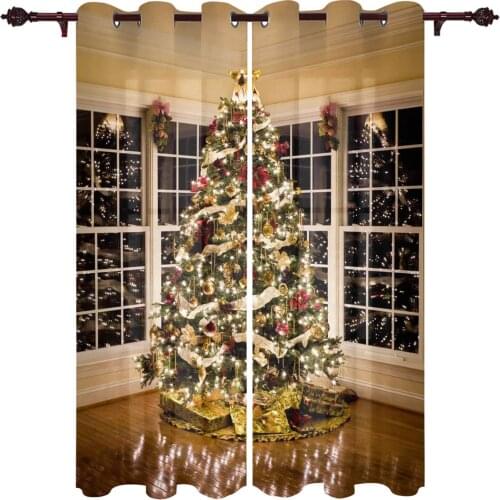 Christmas Tree Lights Christmas Theme Window Curtains Home Decor Curtains for Living Room Bedroom Kitchen Items