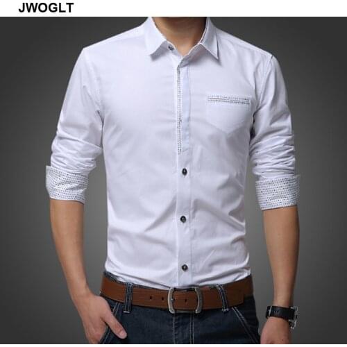 Autumn New Mens Long Sleeved Shirt Korean Style Regular Fit Button-down Cotton White Social Shirts