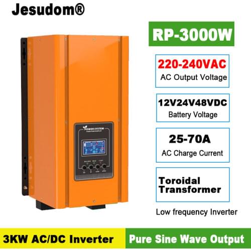 3000W Off-grid Inverter DC 12V24V48V to AC220V230V240VAC with AC charger and UPS, can be Wall mounted