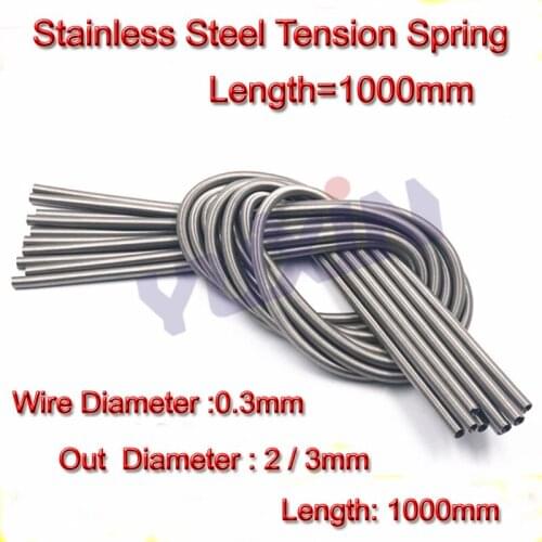 2Pcs 0.3*2/3*1000mm Stainless Steel Super Long Tension Spring Extension Spring Wire Diameter 0.3 Out Diameter 2 3 Length1000mm