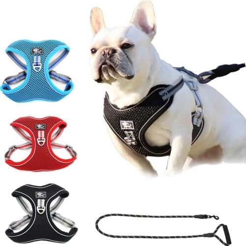 Polyester Reflective Large Dog Harness Vest Leads Leash Adjustable Breathable Pet Harnesses No Pull For French Bulldog Pet Stuff