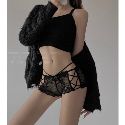 SP&CITY Bandage Design Lace Transparent Erotic Underwear For Women Low Waist Hollow Out Sexy Panties Sex String Bow Briefs Tanga