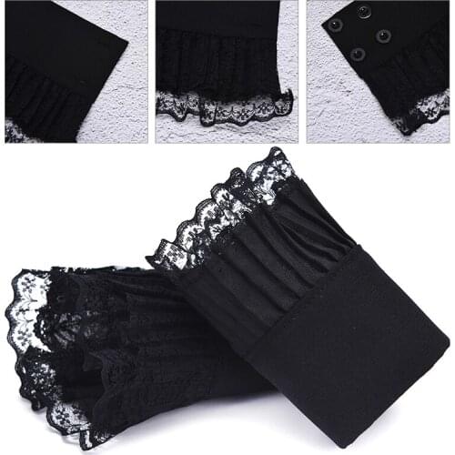 Women Girls Fake Flare Sleeves Floral Lace Pleated Ruched False Cuffs Sweater Blouse Apparel Wrist Warmers