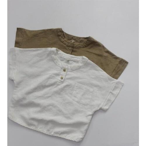 2021 New Stlye Girls Boys Shirt Cotton Linen Summer Fashion Kids Top 1-6 year CY187